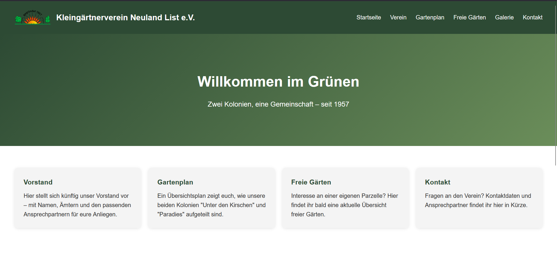 Screenshot der Kleingärtnerverein Neuland List e.V. Website